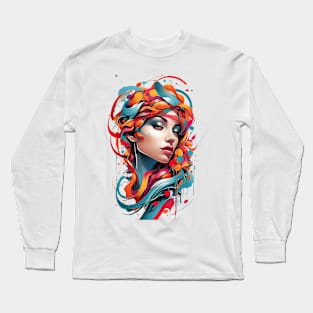 Women with Flowers in Her Hair: Blooming Beauty - Colorful Long Sleeve T-Shirt